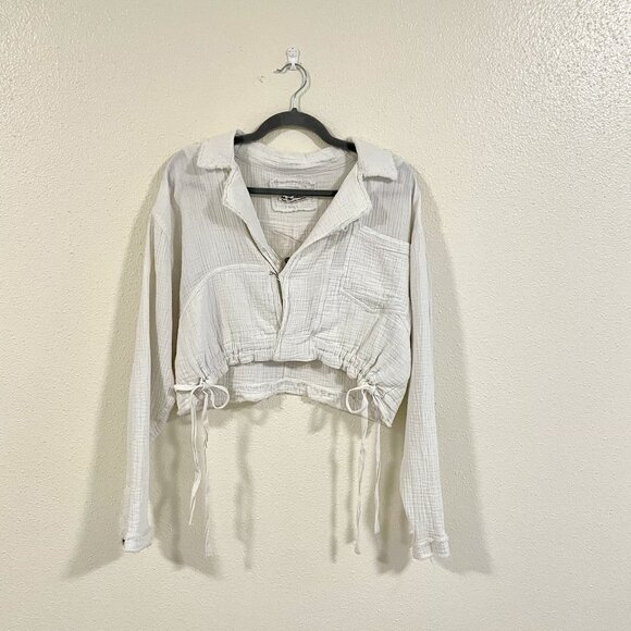 Free People We The Free White Darren Cotton Linen Crop Top Size Medium Boho - Picture 1 of 9